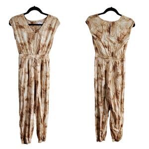 JAPNA Lightweight Brown Tie Dye Jogger Jumpsuit Size Small Sleeveless Summer